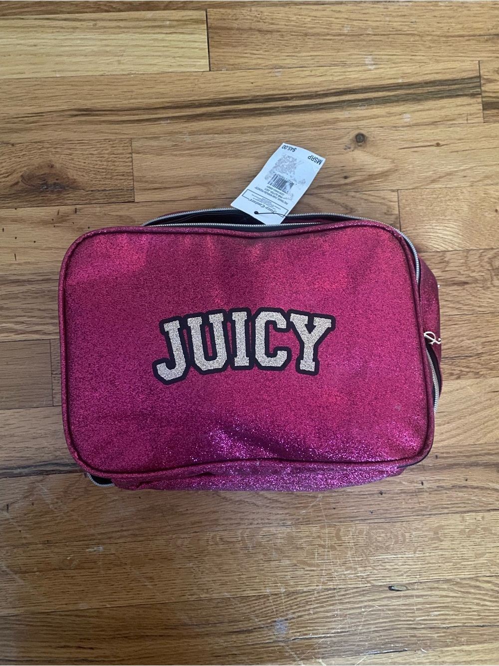 Juicy Couture Hot Pink Glitter Cosmetic Pouch with Logo